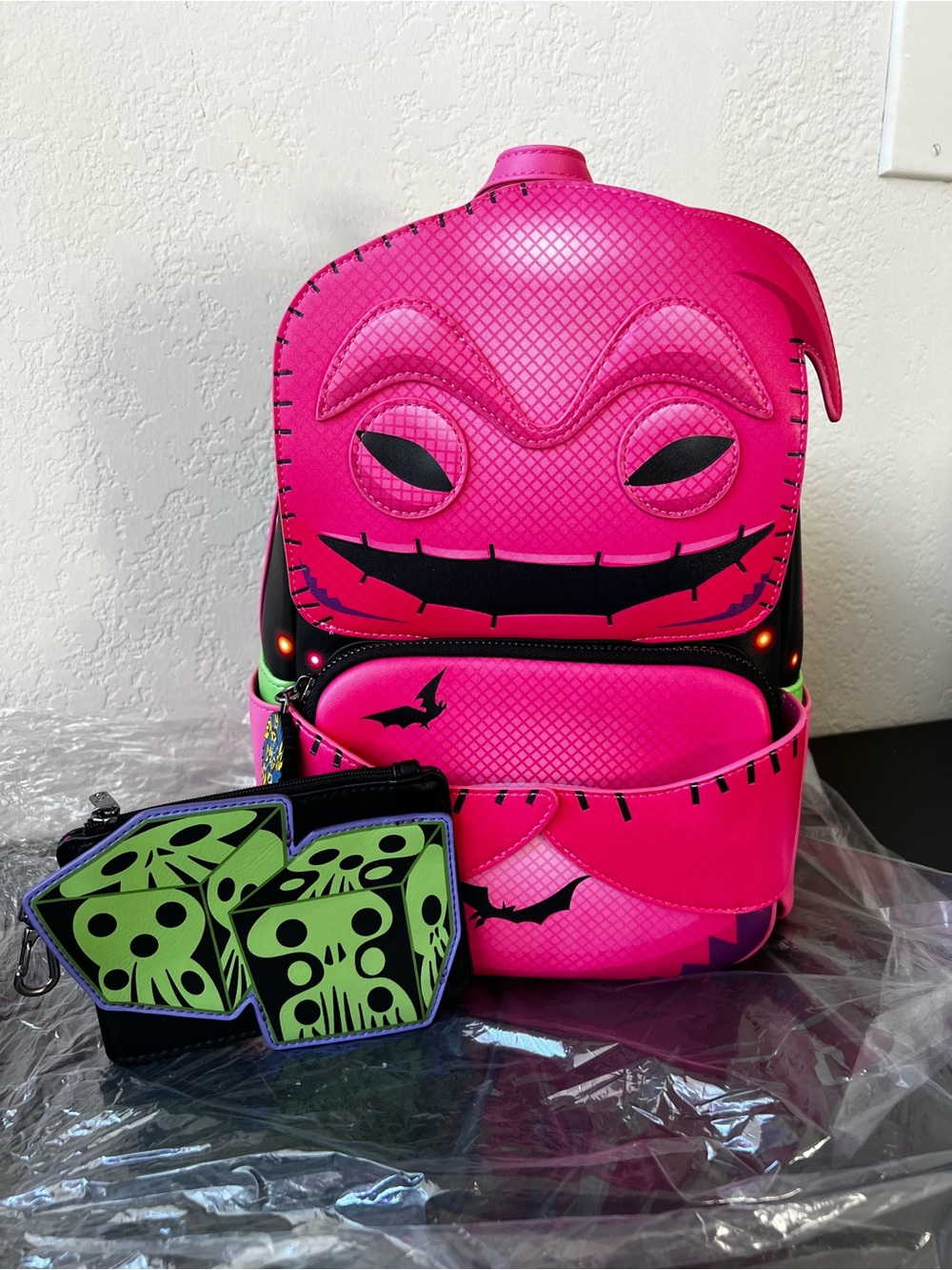 Loungefly NBC Oogie Boogie Pink Neon Backpack & Coin Pouch NWT *NYCC EXCLUSIVE!*